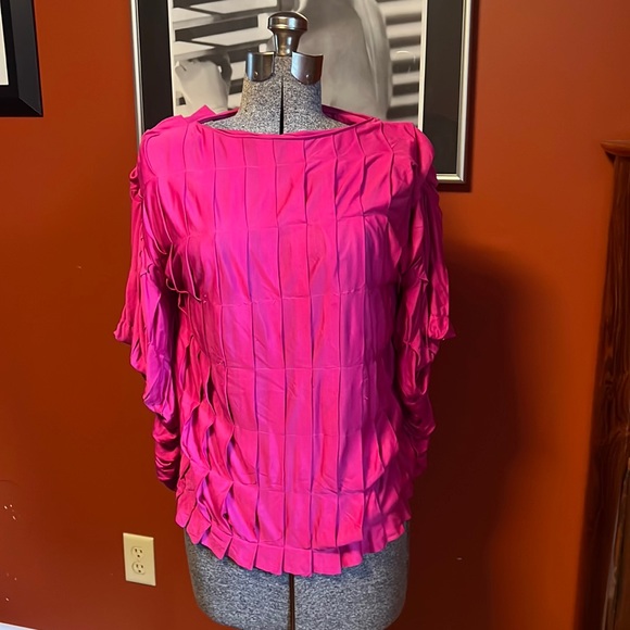Barbie pink missoni ruched exaggerated sleeve top sz m vintage - Picture 2 of 8
